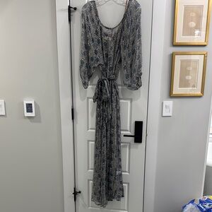 Natalie Martin Elegant Blue Patterned Maxi Dress S NWT